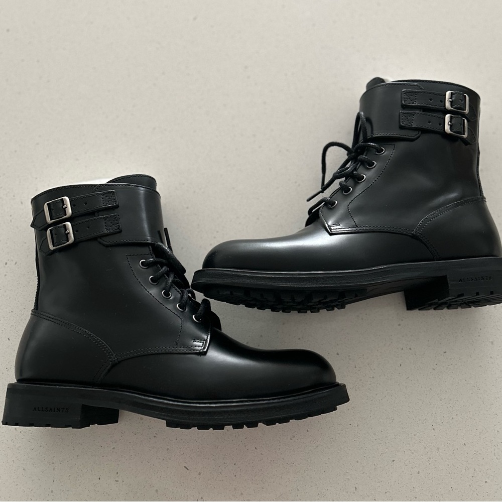Allsaints black leather boots, size 37